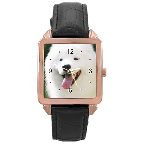 Use Your Photo American Eskimo Dog Rose Gold Leather Watch  from ArtsNow.com Front