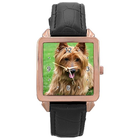 Use Your Dog Photo Australian Terrier Rose Gold Leather Watch  from ArtsNow.com Front