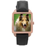 Use Your Dog Photo Collie Rose Gold Leather Watch 