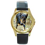 Use Your Dog Photo Doberman Round Gold Metal Watch