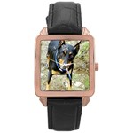 Use Your Dog Photo Doberman Rose Gold Leather Watch 