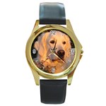 Use Your Dog Photo Golden Retriever Round Gold Metal Watch