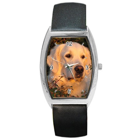 Use Your Dog Photo Golden Retriever Barrel Style Metal Watch from ArtsNow.com Front