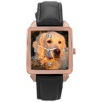 Use Your Dog Photo Golden Retriever Rose Gold Leather Watch 