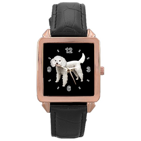 Use Your Dog Photo Poodle Rose Gold Leather Watch  from ArtsNow.com Front