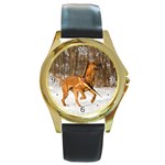 Use Your Dog Photo Rhodesian Ridgeback Round Gold Metal Watch