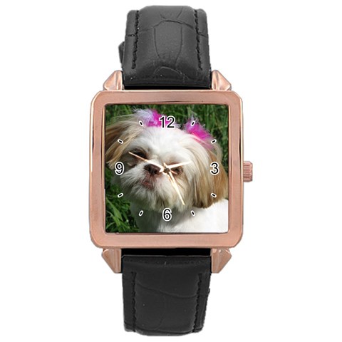 Use Your Dog Photo Shih Tzu Rose Gold Leather Watch  from ArtsNow.com Front