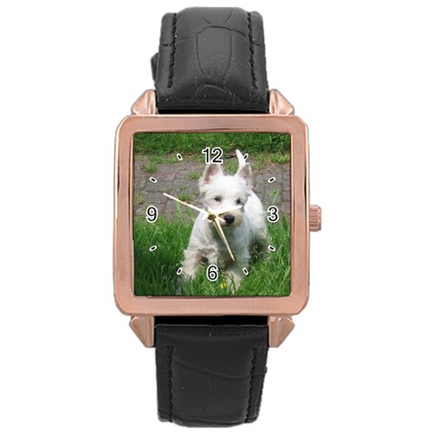 Use Your Dog Photo Westie Rose Gold Leather Watch  from ArtsNow.com Front