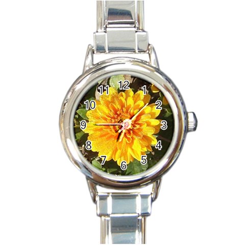 Fh 009 Fran Hoffpauir   A Dew Covered Mum Round Italian Charm Watch from ArtsNow.com Front