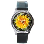 Fh 009 Fran Hoffpauir   A Dew Covered Mum Round Metal Watch