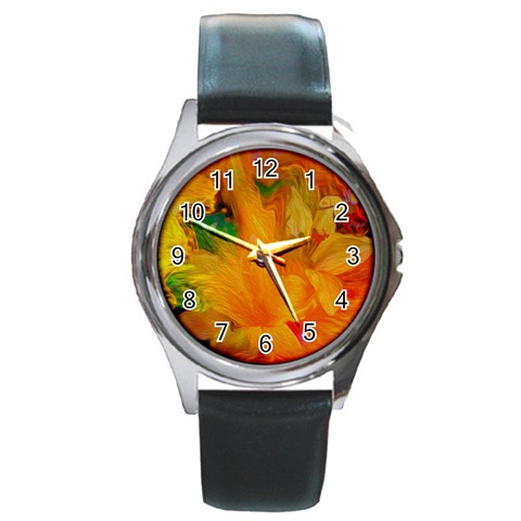 Flowers From My Heart To You   Sherri Nicholas   Round Metal Watch from ArtsNow.com Front