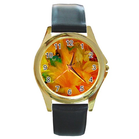 Flowers From My Heart To You   Sherri Nicholas   Round Gold Metal Watch from ArtsNow.com Front