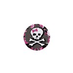 Pink Bow Skull 1  Mini Button