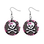 Pink Bow Skull 1  Button Earrings