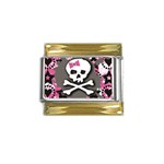 Pink Bow Skull Gold Trim Italian Charm (9mm)