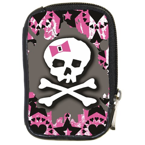 Pink Bow Skull Compact Camera Leather Case from ArtsNow.com Front