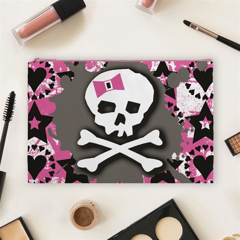 Pink Bow Skull Cosmetic Bag (Large) from ArtsNow.com Front