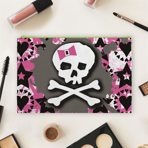 Pink Bow Skull Cosmetic Bag (Large) from ArtsNow.com Front