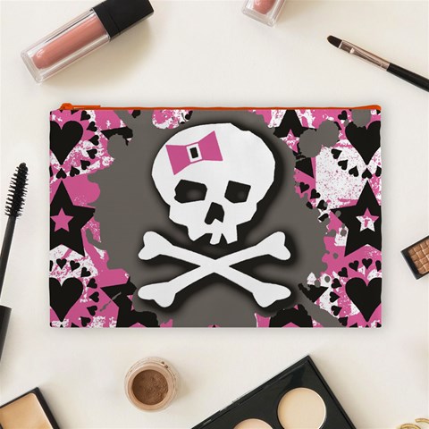 Pink Bow Skull Cosmetic Bag (Large) from ArtsNow.com Front