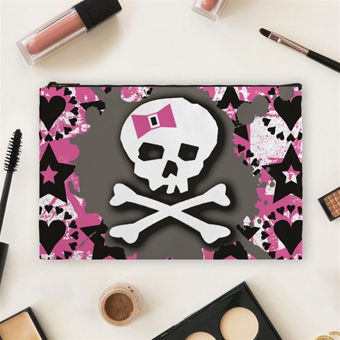Pink Bow Skull Cosmetic Bag (Large) from ArtsNow.com Front