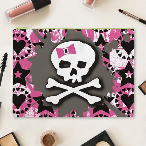 Pink Bow Skull Cosmetic Bag (XL) from ArtsNow.com Front