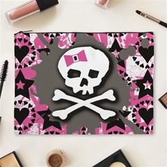 Pink Bow Skull Cosmetic Bag (XL) from ArtsNow.com Front