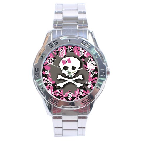 Pink Bow Skull Stainless Steel Analogue Men’s Watch from ArtsNow.com Front