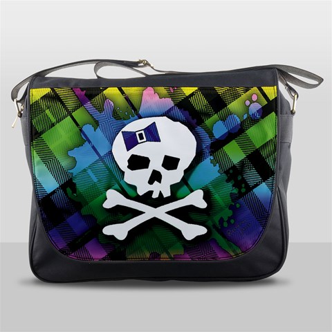 Rainbow Plaid Skull Messenger Bag from ArtsNow.com Front