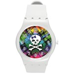 Rainbow Plaid Skull Round Plastic Sport Watch Medium