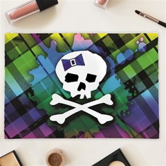 Rainbow Plaid Skull Cosmetic Bag (XXL) from ArtsNow.com Front