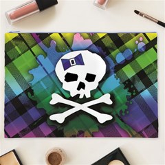 Rainbow Plaid Skull Cosmetic Bag (XXL) from ArtsNow.com Front