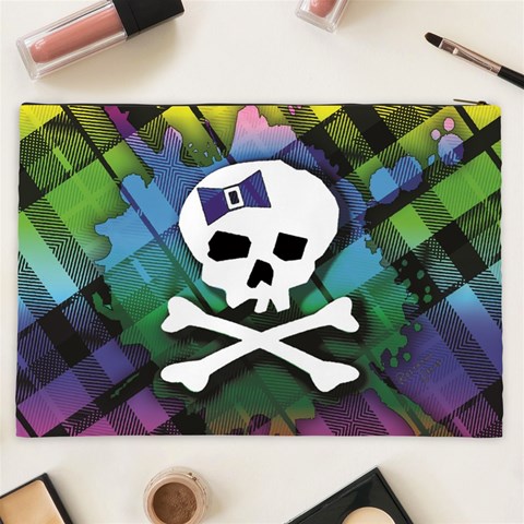 Rainbow Plaid Skull Cosmetic Bag (XXL) from ArtsNow.com Back