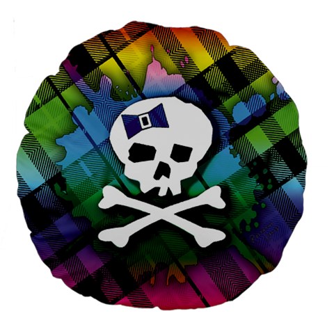 Rainbow Plaid Skull 18  Premium Round Cushion  from ArtsNow.com Front
