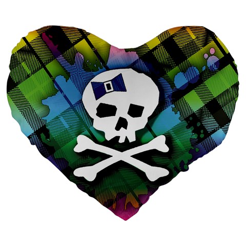Rainbow Plaid Skull 19  Premium Heart Shape Cushion from ArtsNow.com Front