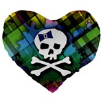 Rainbow Plaid Skull 19  Premium Heart Shape Cushion