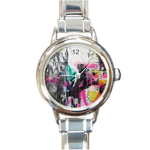 Graffiti Grunge Round Italian Charm Watch from ArtsNow.com Front