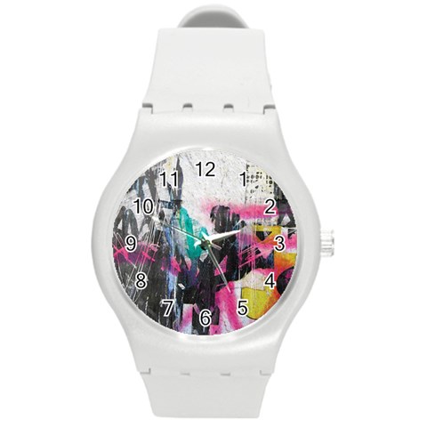 Graffiti Grunge Round Plastic Sport Watch Medium from ArtsNow.com Front