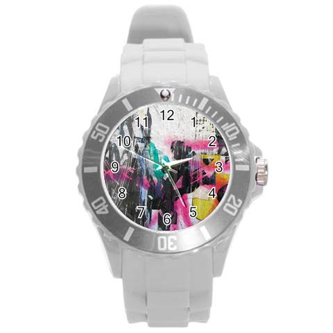 Graffiti Grunge Round Plastic Sport Watch Large from ArtsNow.com Front