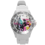 Graffiti Grunge Round Plastic Sport Watch Large