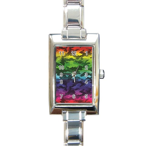 Rainbow Camouflage Rectangular Italian Charm Watch from ArtsNow.com Front