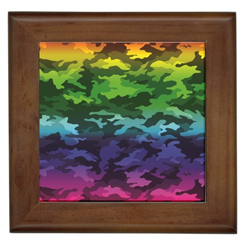 Rainbow Camouflage Framed Tile from ArtsNow.com Front