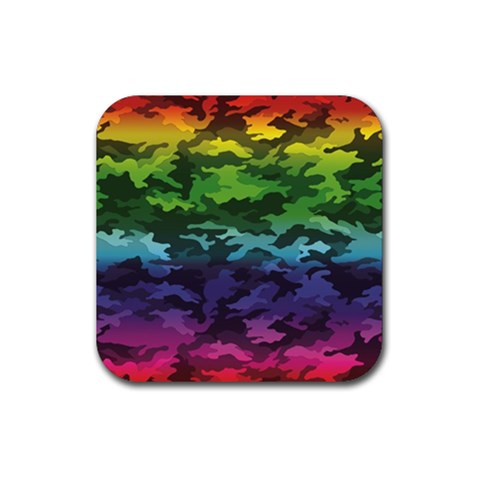 Rainbow Camouflage Rubber Coaster (Square) from ArtsNow.com Front