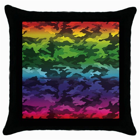 Rainbow Camouflage Throw Pillow Case (Black) from ArtsNow.com Front