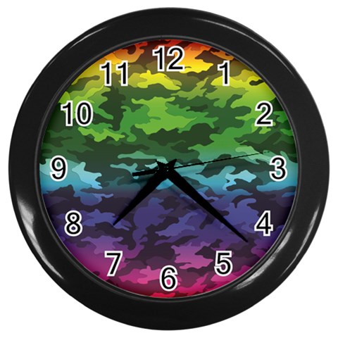 Rainbow Camouflage Wall Clock (Black) from ArtsNow.com Front