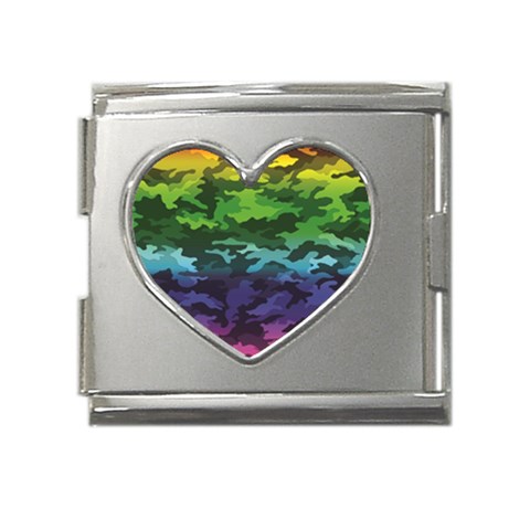 Rainbow Camouflage Mega Link Heart Italian Charm (18mm) from ArtsNow.com Front