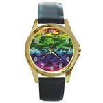 Rainbow Camouflage Round Gold Metal Watch