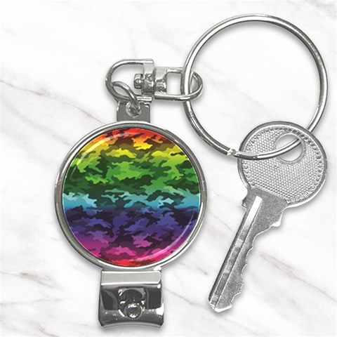 Rainbow Camouflage Nail Clippers Key Chain from ArtsNow.com Front