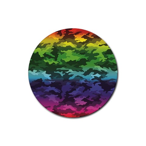 Rainbow Camouflage Rubber Coaster (Round) from ArtsNow.com Front