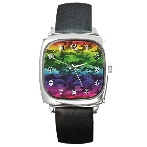 Rainbow Camouflage Square Metal Watch from ArtsNow.com Front