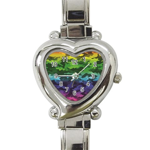 Rainbow Camouflage Heart Italian Charm Watch from ArtsNow.com Front